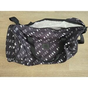 Victoria's Secret PINK Duffel Bag Black White Logo Print Gym Travel Weekender